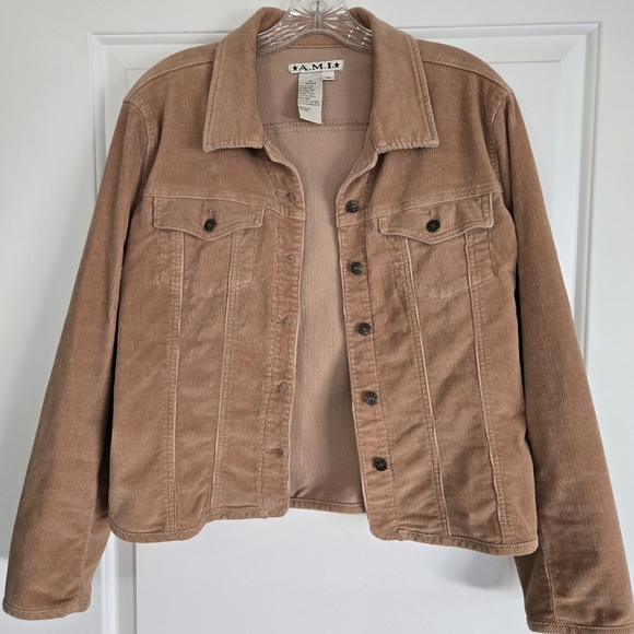A.M.I. Jackets & Blazers - Vintage A.M.I. Y2K Women's Size M Tan Corduroy Jacket Stretch Boho Trucker-Style